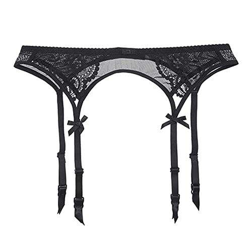 Encaje Bordado Transparente Bragas Liguero Lencería Gordito, Negro , L