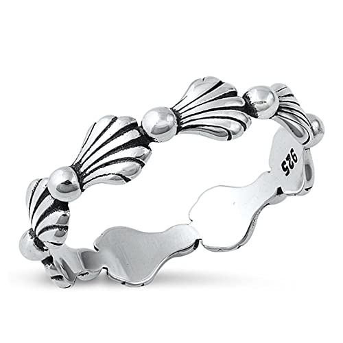 Unique Eternity Seashells Ring New .925 Sterling Silver Beach Band Sizes 5-10