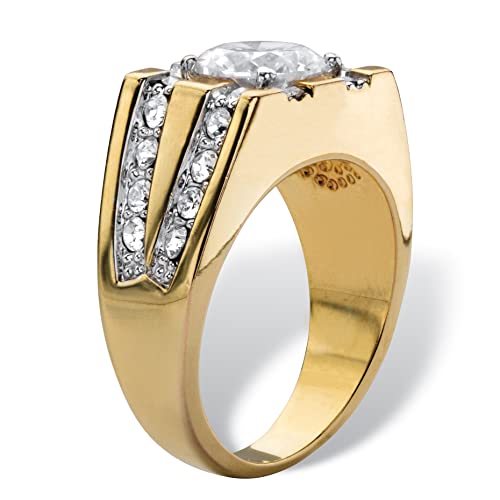 PalmBeach Men's Yellow Gold-Plated Round Cubic Zirconia and Round Simulated Crystal Grid Ring Sizes 8-132