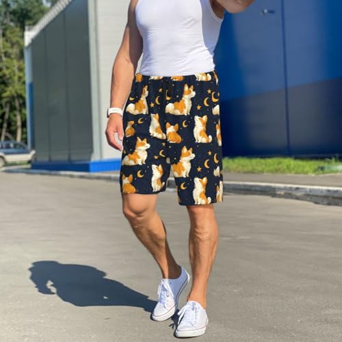 Mens Pajama Pants - Corgi Moon Print Cotton Pajama Shorts for Men Shorts Casual, Pj Bottoms Lounge3