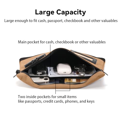 Image of KOSMCCO Money Bag with Lock, 11.8 x 7.9 Inches Durable Canvas Cash Bag Bank Bag for Cash