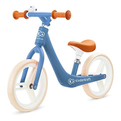 Kinderkraft Laufrad FLY PLUS, Lernlaufrad, Kinderlaufrad, Fahrrad mit Zubehör, Klingel, höhenverstellbar Sattel, 12 Zoll Räder, Magnesiumrahme, ab 3 Jahre, Retro Design, Blau Cover