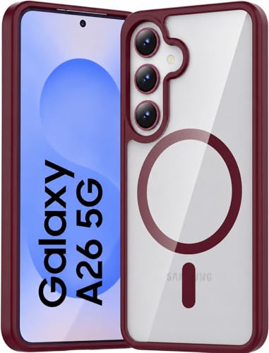 Image of ArmourPro MagSafe Compatible Case for Samsung Galaxy A26, Magnetic Wireless Charging Back Cover with Clear Back, Flexible TPU Bumper, Camera Protection | Wine Red