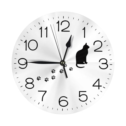 掛け時計 猫の足あと 猫の肉球 猫好き ねこ ウォールクロック おしゃれ 置き時計 Wall Clock 静音 壁掛け時計 部屋 北欧 インテリア オシャレ 自宅 寝室 リビングルーム 玄関 置き掛け兼用 取り付け簡単 25cm プレゼント