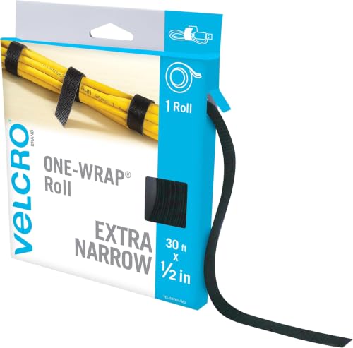 Image of VELCRO Brand VEL-30765-AMS Extra Narrow Straps 1 /2 inchx30' Roll,Cut to Length Reusable Self-Gripping Tape,Organize and Bundle Electric Cords,Ropes,Cable Management Solutions,Wire Ties,Black (Pack of 12)