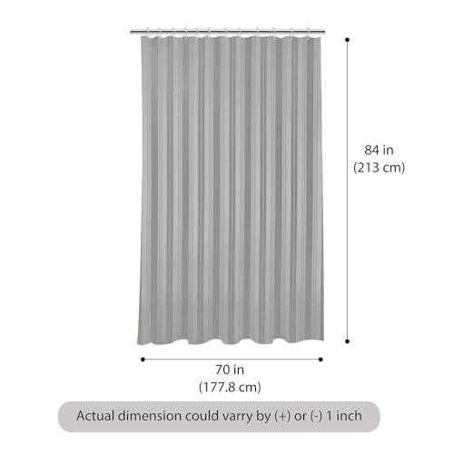 Image of Wakefit Shower Curtain 7 Feet | 14 Free Hooks | No Plastic Smell | Waterproof Bathroom Curtain | Curtain for Balcony | Machine Washable Fabric | Grey Stripes | Height 7ft & Width 6ft | Very Premium