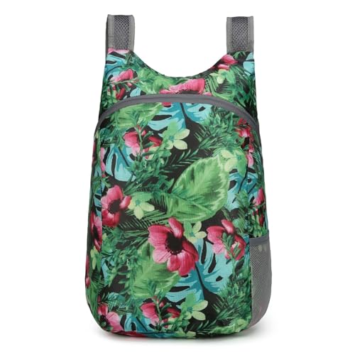 Bolsa de lazer ultra leve e prática para esportes ao ar livre, acampamento, viagem, mochila de ombro para trilhas, escalada (flor verde)