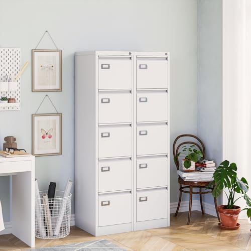 Image of MIIIKO 5 Drawer File Cabinet with Lock, Metal Vertical Filing Cabinets for Home Office,File Folders Storage Cabinet for Letter Legal A4 File Size