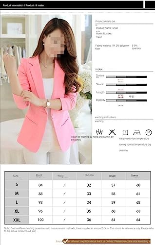 Blazer Feminino Aberto Frontal Slim Fit Escritório Negócios Manga Longa (rosas,P)
