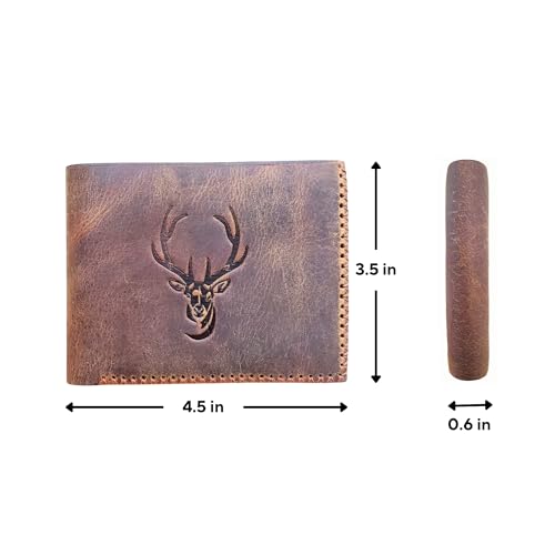 Genuine Leather Wallet for Men - Mens Handmade Stitch Vintage Leather Wallet - Bifold Card Holder Wallets for Men - Best Gift for Him, Father, Husband, and Boyfriend - Deer Details4