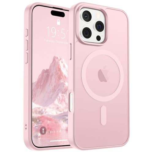 Image of SUPFINE Magnetic for iPhone 16 Pro Max Case (Compatible with MagSafe) (Military Grade Drop Protection) Translucent Matte Shockproof Phone Cover,Light Pink