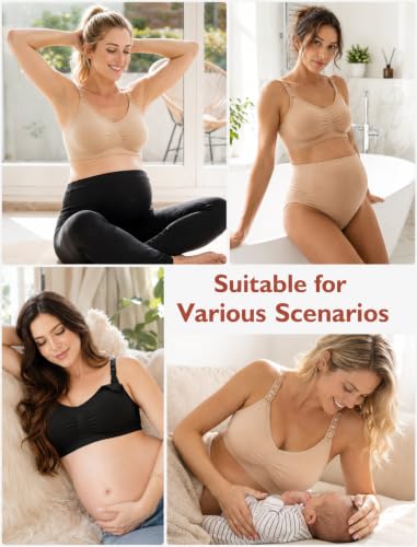 Image of HOFISH 3PACK Full Bust Seamless Nursing Maternity Bras Bralette S-XXL with Extra Bra Extenders & Clips