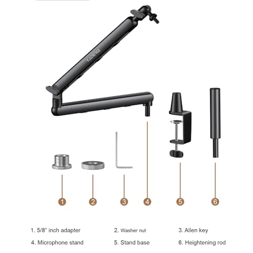 Image of Kadence NB55-BK Touring Series Professional Mic Boom Arm Stand | Heavy-Duty Steel Build & 1.5kg Load Capacity | 360 Adjustable Desk Mount | For Podcasting, Streaming & Studio Recording | Black