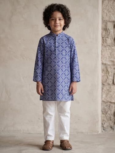 Image of AJ DEZINES Boys Cotton Full Sleeve Printed Kurta Pajama Set for Kids - Ethnic wear | Special Occasion & Traditional Outfit |Boys Kurta Pyjama Set - Regular Fit