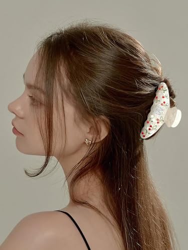 Image of LILIE&WHITE Christmas Gift Acrylic Cherry Letter Hair Clips For Women With RhinestonesInitial Hair Claws For Thick Hairs Trendy Monogram Large Clips Fashion Big Claw Clip Jewelry Gift Alphabet M