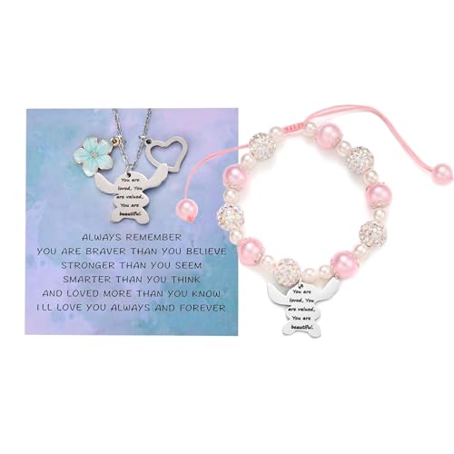 Image of Cute Bracelets Necklace Jewelry Set for 2 Pink Pearl Bracelets Beautiful Gift,Birthday Christmas for Women