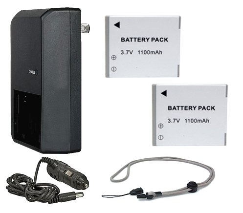 Baterías para Canon PowerShot SD1300 IS con cargador doble y correa Krusell negra