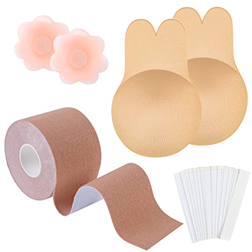 Chalier Cmfort Boob Body Tape Adhesive Bra Nipple Covers Strapless Invisible Sticky Bra Body Double Sided Tape Bob Tape Breast Lift Boobs Sticker Tape Breast Lift Tape Beige