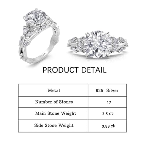 Jeulia 3.5 Carat Butterfly Engagement Ring for Women White Diamond 925 Sterling Silver Branch & Leaves Wedding Band Ring Solitaire CZ Anniversary Promise Rings Romantic Gift with Box2