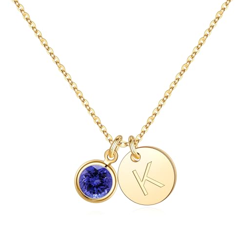 Hidepoo Personalized Gifts for Her - Dainty Disc Initial K Necklace Tanzanite Birthstone Necklaces for Women Wife Mom Birthday Gifts December Birthstone Jewelry for Women