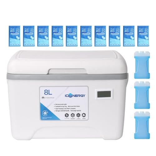 Rígida, 8L Pequeña de Camping con Asa, Display de Temperatura, Contenedor Térmico Resistente, de Bebidas de Gran Capacidad para Picnics,