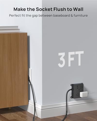 Image of TROND Flat Plug Power Strip, 3FT Short Extension Cord with 3 AC Outlets