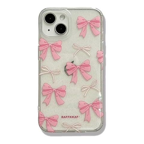 LALAPOPO Bow Phone Case Compatible with iPhone 16, Slim Clear Glitter Shiny Bling Cover Aesthetic Cute Pink Ribbon Bow Phone Case for Women Girls - Pink Cover