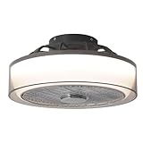 Hrtghzir 15.7' Ceiling Fan with Lights Remote Control, Low Profile Led Blade Ceiling Fan Enclosed Flush Mount Ceiling Fans with Timming for Bedroom, Living Room, 6-Speed Quiet DC, 3000-6000K, Gray