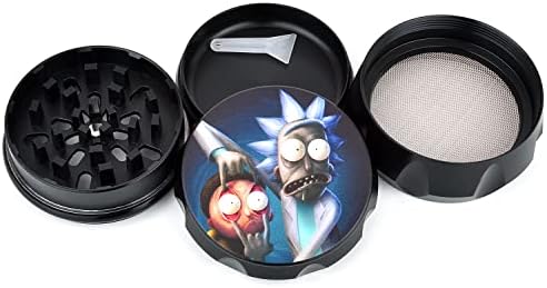 Kaitoma Compatible with Rick and Morty 4 Part Deluxe Metal Polygon Herb Grinder for Tobacco with Pollen Scraper and Micron Screen (Large 63mm)