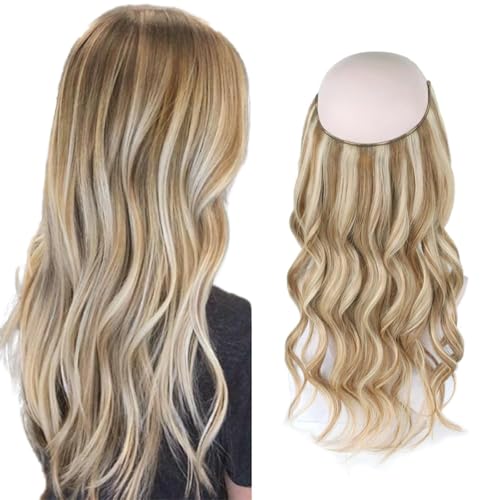 Sassina Invisible Wire Hair Extensions Real Human Hair with Transparent Wire Adjustable Size Secure Clips Natural Straight Secret Miracle Hairpiece, Highlight P8-60 18 Inch 80 Gram