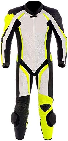 Motorcycle New Yellow/White One piece Leather Track Racing Suit CE Approved Protection (MED)