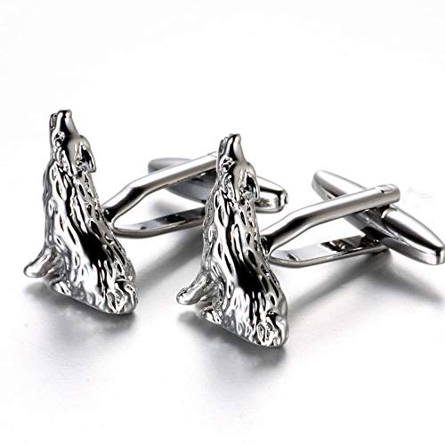 Mancuernillas de hombre diseño lobo plateadas miniatura 4