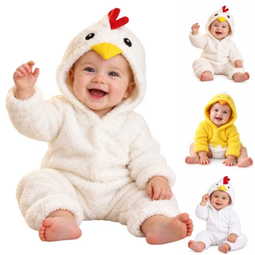CHENXDZHAO Infant Halloween Costume,Baby Halloween Costumes Toddler Boys Girls Long Sleeve Hooded Chicken Costume Cute Casual Cosplay Party Holiday Jumpsuits 2026,01-White1,110 - image 1