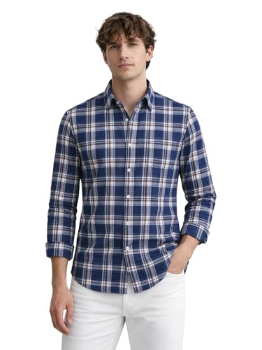 Chemise à carreaux homme manche longue coupe ajustée bleu marine taille L