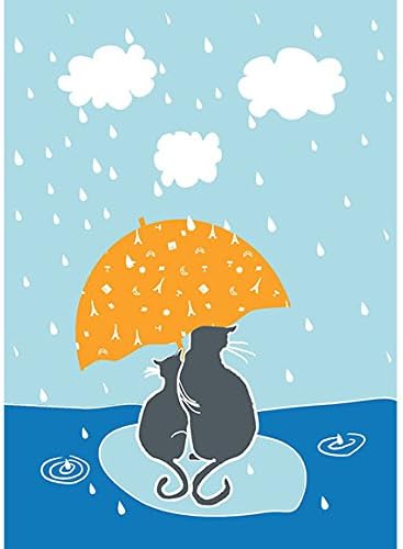 Rue Montmartre, Set of 2, Le Jours De Pluie Riviere French Cats Printed French Kitchen Towels, 100 Percent Cotton