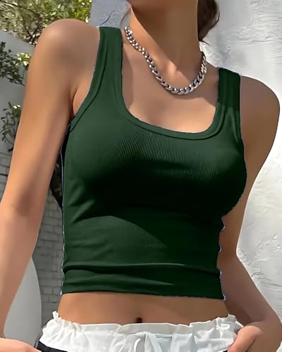 Image of 95% Cotton, 5% Lycra Women's and Girls Solid Ribbed Square Neck Tank Top | Tanktop for Women | Sleeveless Top | Crop Tanktop | Ribbed Tank Top