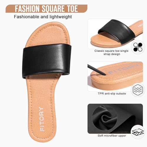 Image of FITORY Women's Slide Sandals Fashion Square Open Toe with Padded Footbed Slippers for Beach Size