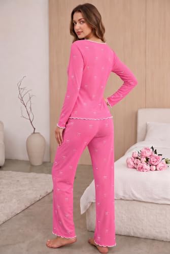 Ekouaer Women Fall Pajama Sets Cute V Neck Lounge Set Flared Wide Leg - image 5