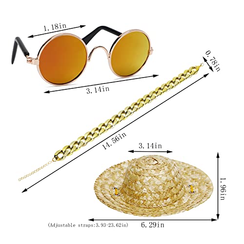 6Pcs Pet Dog Cat Costume, Retro Pet Sunglasses, Adjustable Gold Chain Collar & Summer Straw Hat, Funny Pet Accessories For Cat Puppy Small Medium Dog Birthday Cosplay Party #TOP2