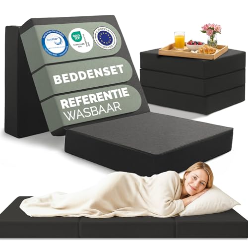 Blumtal Vouwmatras 195x75 cm - 3-delige gastmatras opvouwbaar extra dik (14 cm) - rugvriendelijke vouwmatras schuimrubberen slaapmatras + hoes in antraciet huidvriendelijk en wasbaar