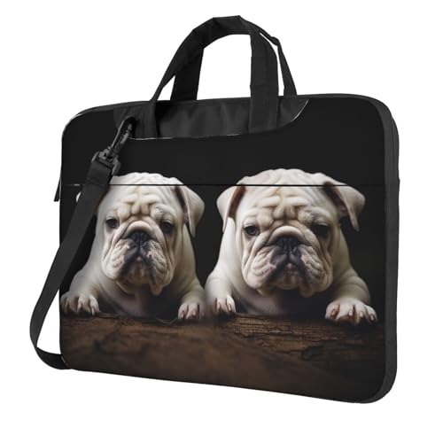Housse ordinateur portable à bandoulière sacoche motif bouledogue blanc