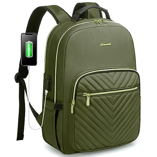 Lovevook Laptop Backpack Purse For Women, Work Business Travel Computer Bags, College Nurse Backpack For Womens, Quilted Casual Daypack With Usb Port, Fit 15.6 Inch Laptop, Army Green #TOP7