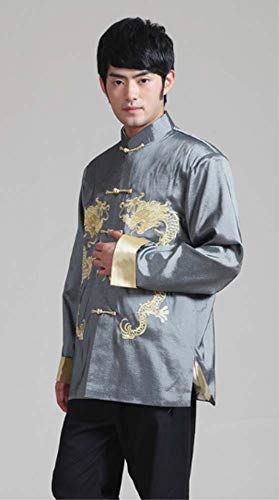 BTRC Mens Oriental Tai Chi Kung Fu Asian Chinese Top Jacket Coat (USA XS - Tag say M, Gray)3