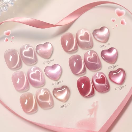 Born Pretty Pink Cat Magnetic Eye Gel Nail Polish 6 Colors Jelly Nude Light Pink Glass Crystal Glitter Shimmer Magnetic Gel Polish Soak Off U V Gels Valentines Day Manicure Collection