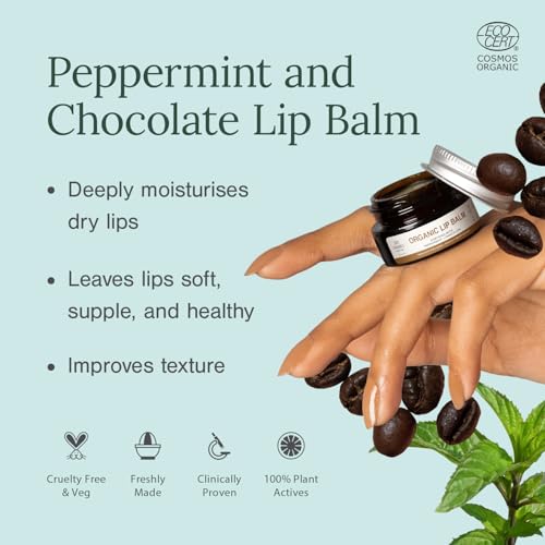 Image of Juicy Chemistry Peppermint & Chocolate Organic Lip Balm, 5 g | Enriched with Cocoa Butter, Jojoba & Apricot Oil to Smooth and Soften Dry, Chapped & Sensitive Lips