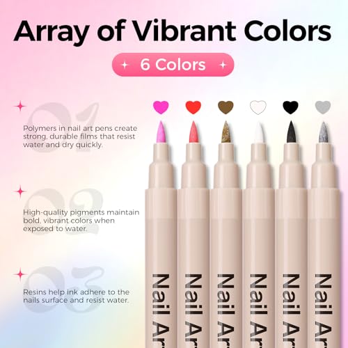 Image of Nail Art Pens,6 Colors 0.7mm 3D Nail Polish Pens for Women