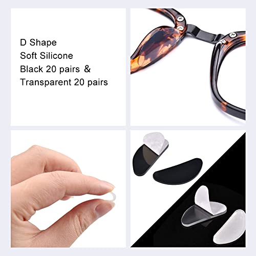 Lunettes de Nez Plaquettes, Coussinets de Nez, Plaquettes de Nez en Silicone, Adhésif Plaquett Lunette, Plaquettes de Nez pour Lunettes de Soleil, Lunettes (Noir + Transparent) - Image 4