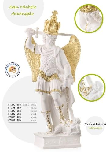 Generico ArteSacraCaravaggio posąg św. Michała Archanioła, marmur, żywica 11,5 cm (4,52 cala), do użytku wewnątrz i na zewnątrz, biało-złote wykończenie, włoska produkcja rzemieślnicza
