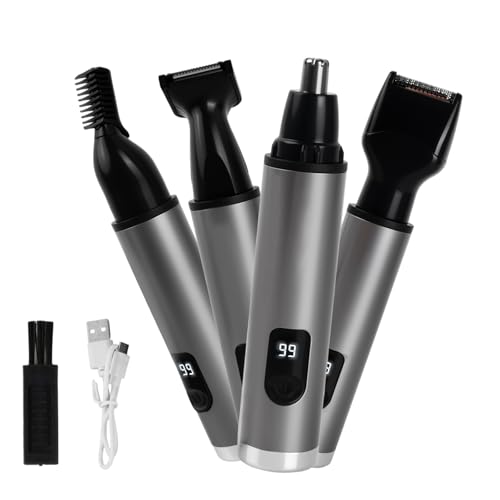 Cortapelos Nariz y Orejas, 4 en 1 Recargable USB Recortadora Facial Profesional para Barba, Cejas, Patillas y Nariz, Indoloro, Impermeable IPX7, para Hombre y Mujer