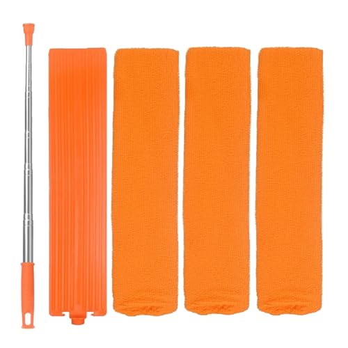 JODCSPKERT Gap Cleaning Duster, 110" Extendable Retractable Cleaning Tool with 3 Washable Microfiber Cloths, Under Appliance Fridge Furniture Duster for Home Cleaning (Orange)